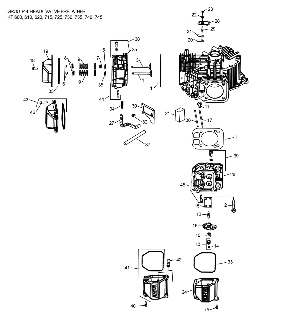 Kt725-3109 Cylinderhead And Breather Diagram and Parts List for KT725-3109  Cub Cadet Lawn Tractor